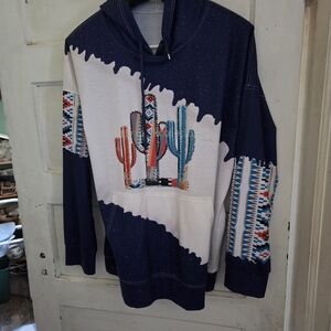Navy and White Cactus Pattern Hoodie